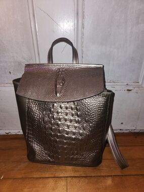 Faux Reptile Croc-Embossed Silvery Backpack By Realer Gently Used